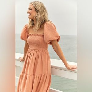 Abercrombie Flowy Linen-Blend Midi Dress NWT